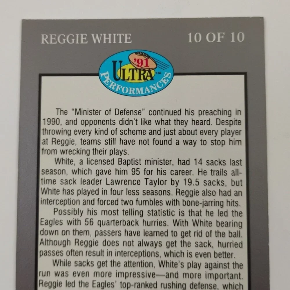 Philadelphia Eagles REGGIE WHITE Performances 1991 Fleer Ultra #10 of 10